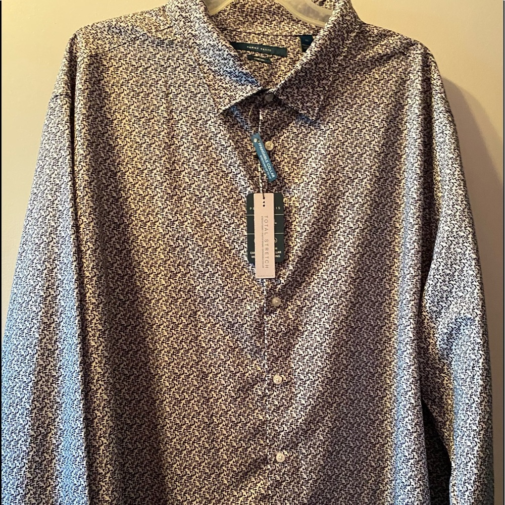 Perry Ellis Big Mens Shirt, 5X, Black, White, Grey, NWT.